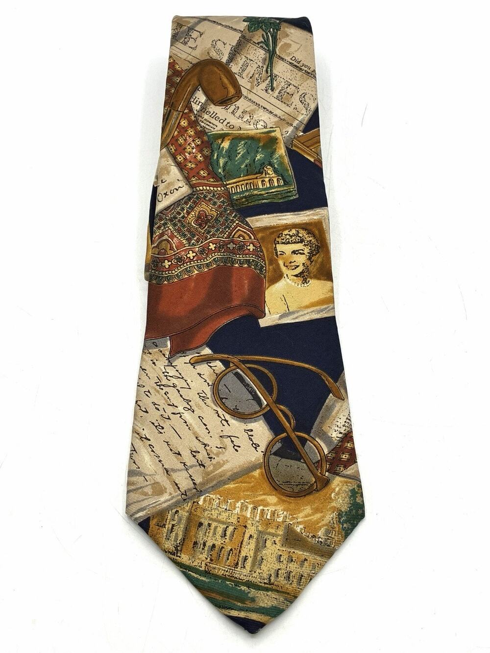 Vintage Halston Italian Silk Tie Travel Eyeglasses Postcard Novelty Necktie￼